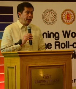 DOT Undersecretary Benito C. Bengzon, Jr. addresses the participants at the opening program of the “Planning Workshop for the Roll-Out of the Tourism Guidebook for Local Government Units” at the Crowne Plaza Manila Galleria on July 09, 2015. 