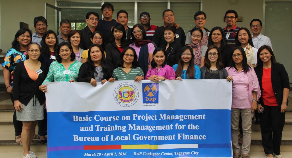 Officers and technical staff of the BLGF’s central and regional offices take time for a photo shoot with the panel of technical advisers of their training course.  The panel includes directors Pamela Quizon (second row, fourth from left), Alvin Principe (third row, extreme right), and Jansen Mayor (third row, extreme left). 