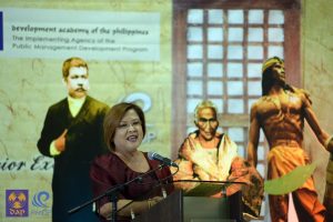 Senator Leila M. de Lima delivers a powerful message before 21 scholars of the PMDP Senior Executives Class Batch 5 during the opening ceremony for the class on June 20, 2016 at DAP Tagaytay.  (Liz Ranola) 